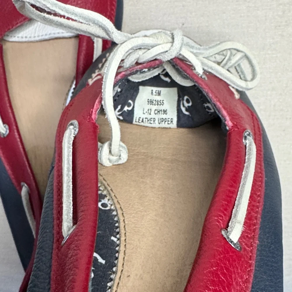 Sperry Nautical Red, White, and Navy Boat Shoes Leather Nautical sz8.5 - Picture 10 of 10